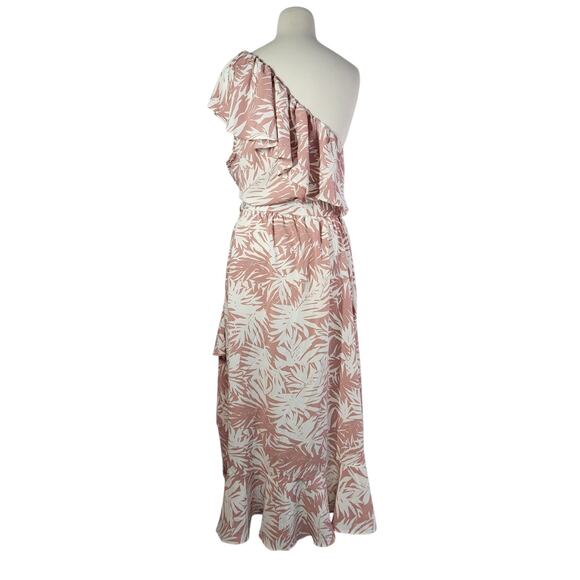 Long Tall Sally LTS One Shoulder Ruffle Floral Midi Dress US 16 Pink Party NEW - Picture 3 of 14